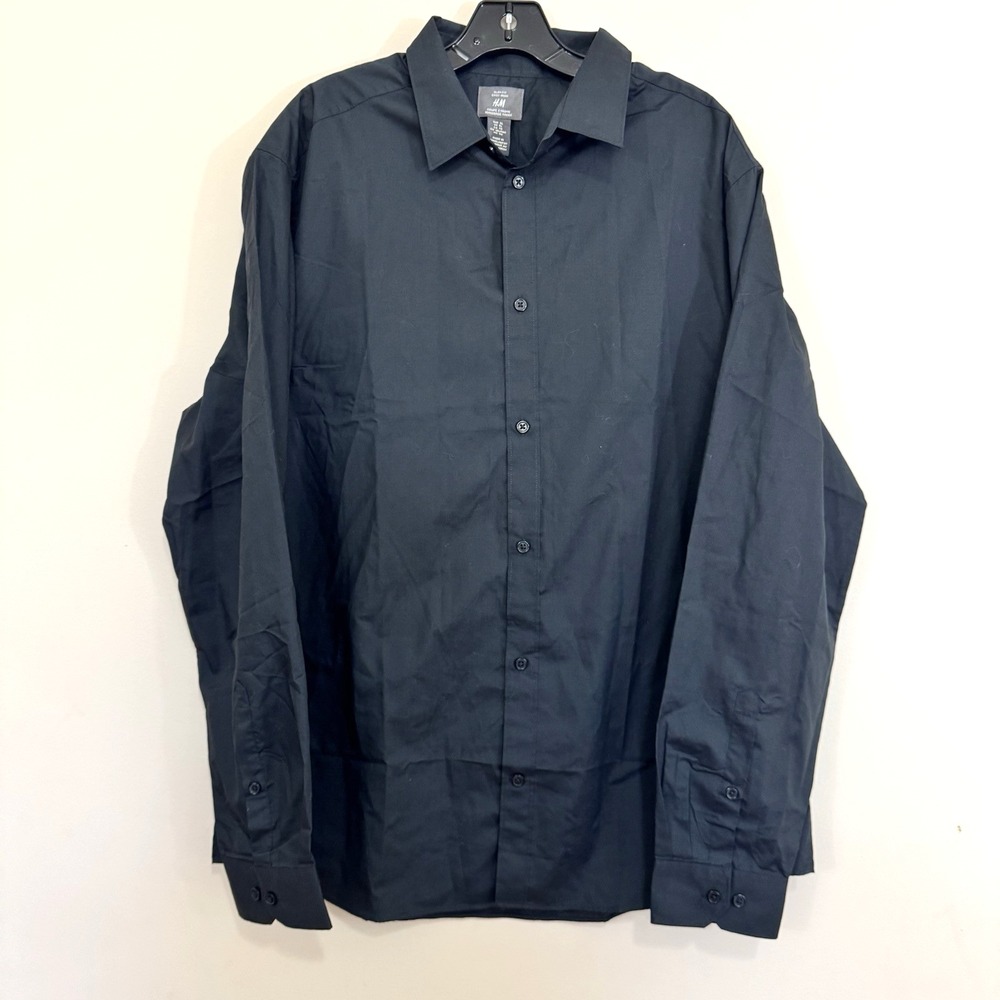 NWT H&M Black Slim‎ Fit Easy-Iron Long Sleeve Dress Shirt Men's XL